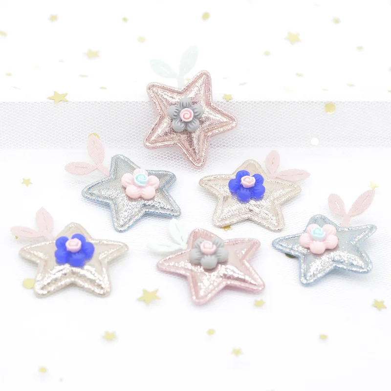 

10pcs/lot Exquisite Shiny Leather Stars with Resin Flowers for Clothes Patch Fabric Sewing Craft Headwear Hairpin Decoration H77