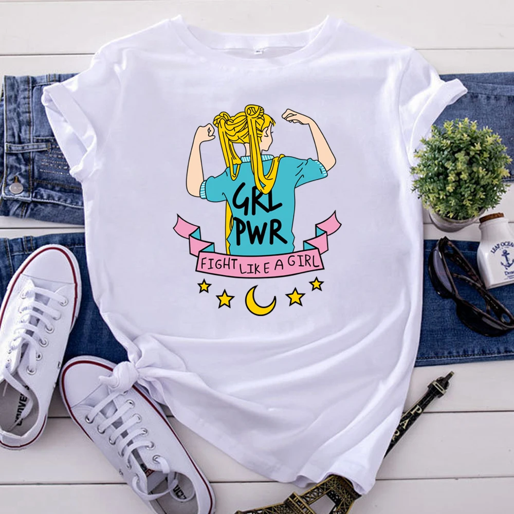 Short Sleeve Shirt Sailor Moon Lovely Printed Womens Tshirts Hip Hop Harajuku Tee Tops Oversized Casual T-Shirts For Women'S