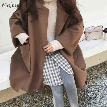 

Wool Women Simple Solid Elegant Korean Style Harajuku Loose All-match Plus Size 2XL Chic Womens Coat Casual Student Blends Daily