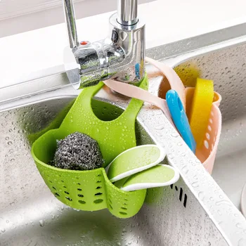 

Kitchen Storage Basket organizer Adjustable Bathroom Soap Sponge brush shelf holder sink drain rack tap hanging bag Drain Basket