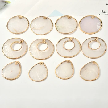 

Trace gold-edge natural mirror, round DIY Korean-style very simple earrings, hand-made ornament accessories