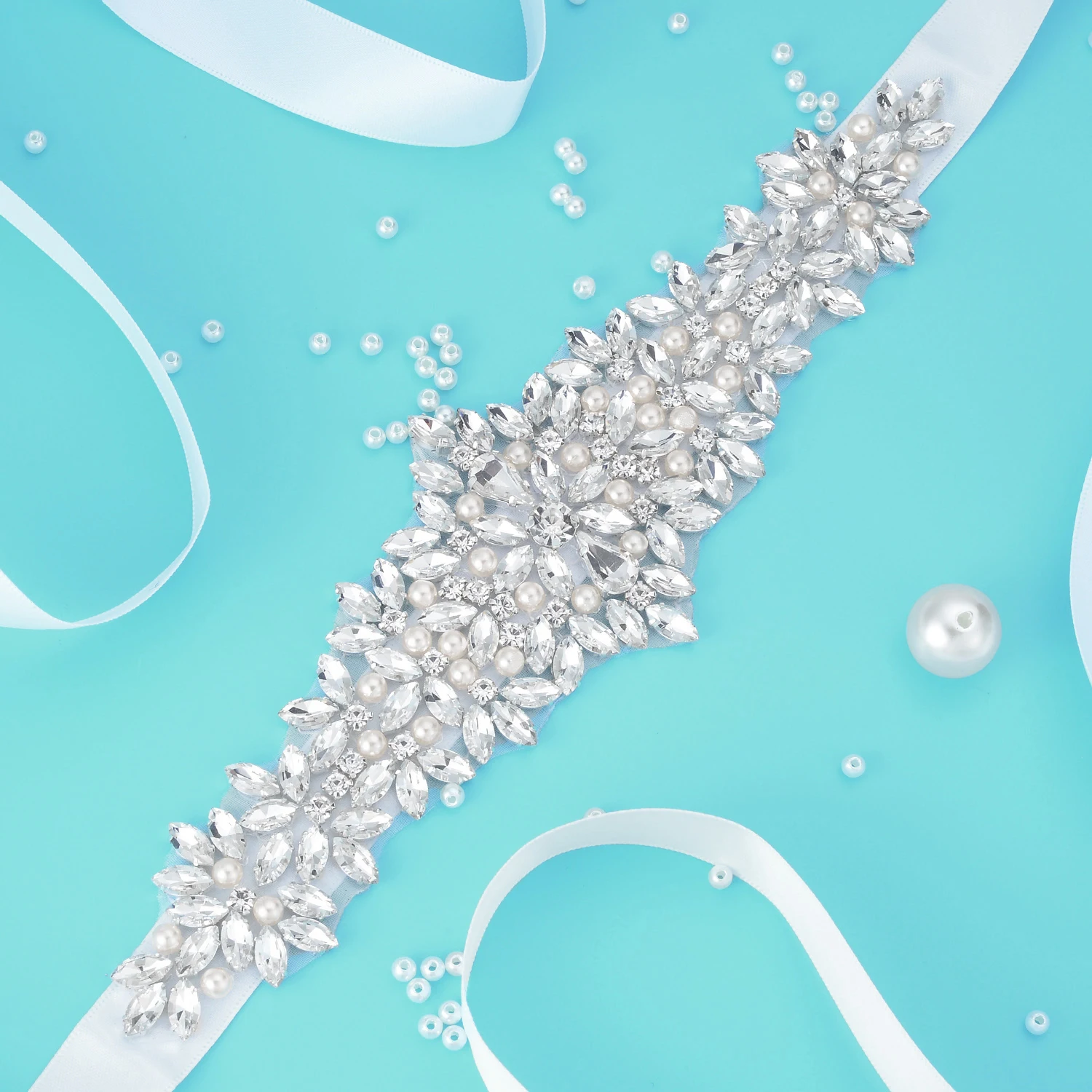 (1 шт.) свадебные туфли с украшениями в виде серебристых кристаллов Стразы Жемчуг