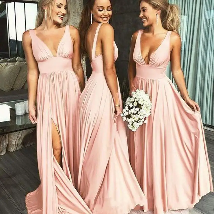 Empire Waist Spandex V Neck Wedding Bridesmaid Dress Plus Size