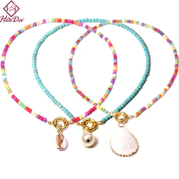 

Women Beach Style Chokers 2020 Summer Bohemian Fashion Seed Beads Shell Short Necklace Kpop Lady Graceful Clavicle Chain