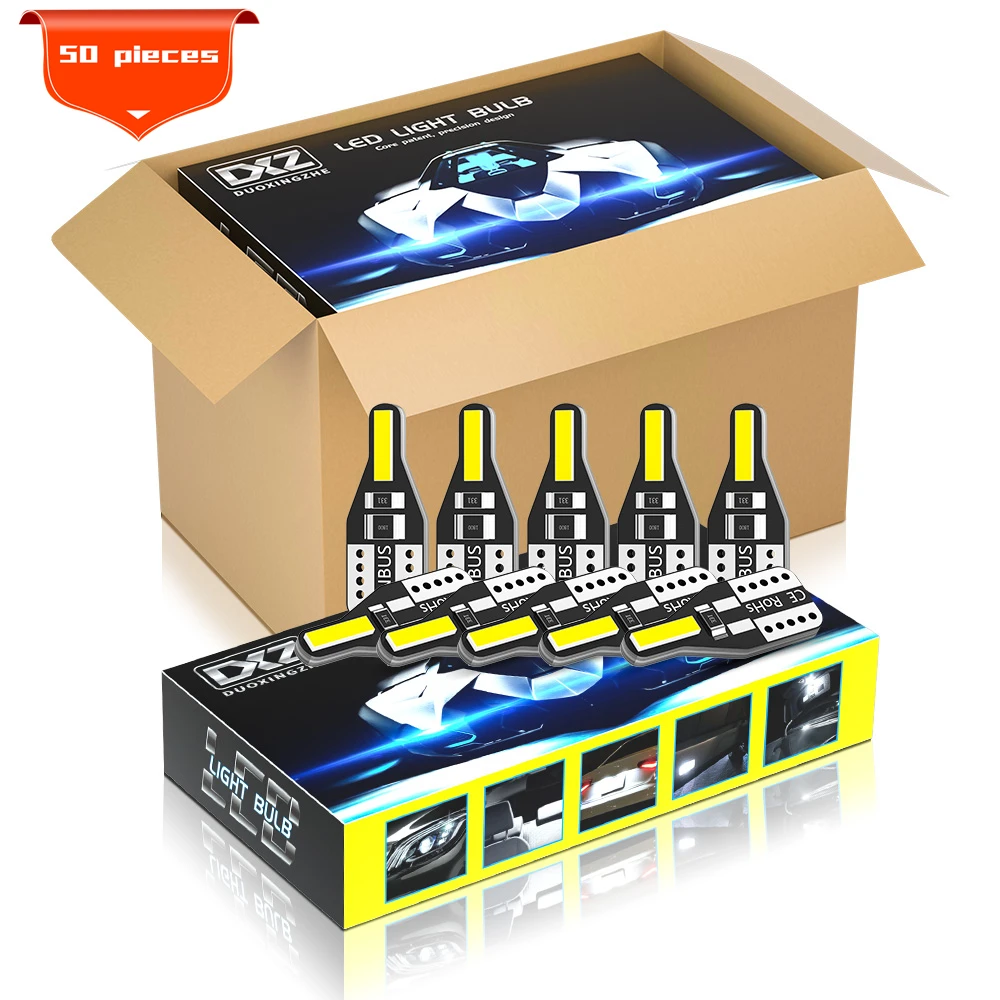

DXZ 50PCS W5W LED T10 LED Bulbs Canbus 168 194 6000K White for Car Interior Dome Light Parking Lights Error Free Auto 12V