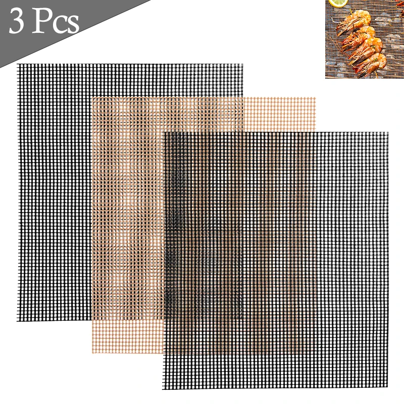 

3 Pcs BBQ Grill Mats Non-stick Barbecue Baking Pads Mesh Heat Resistant Roaster Mats Cooking Tools Accessories