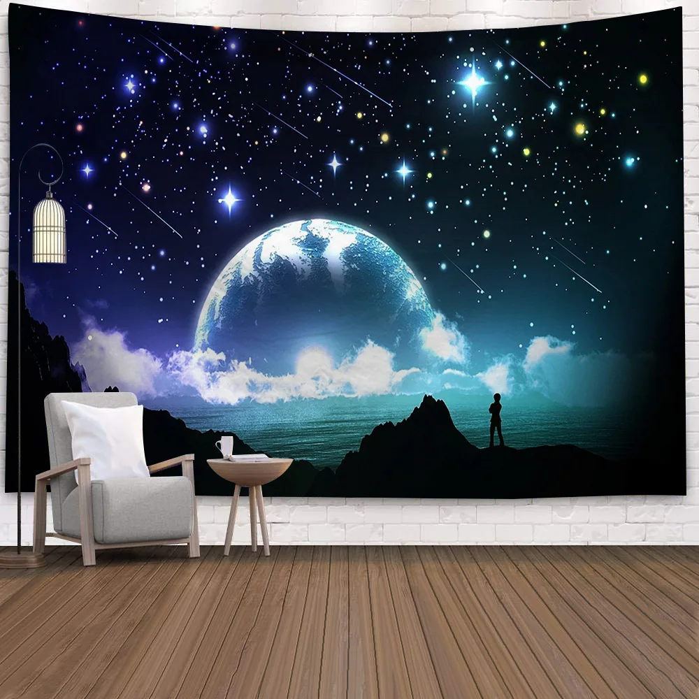 

Psychedelic Starry Sky Tapestry Wall Hanging Moon Night Boho Decor Wall Cloth Tapestry Polyester Trippy Wall Tapestry Home Decor