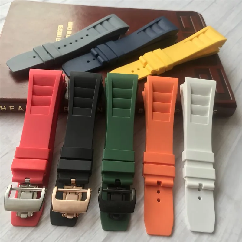 Top Soft quality Imported Nature colorful Silicone Rubber 20mm Watchband For Richard Watch Mille Strap band butterfly buckle | Наручные