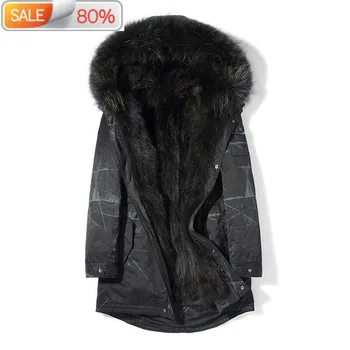 

Natural Coat Winter Jacket Real Raccoon Fur Collar Warm Parka Men Clothes Winterjas Heren P1A033 ND776