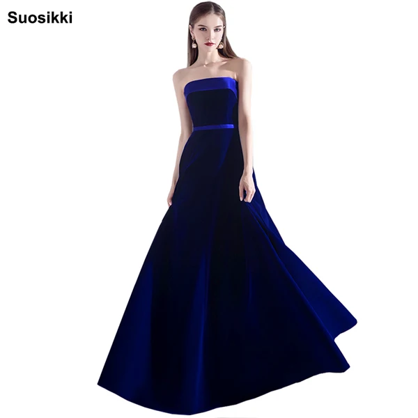 Платья для выпускного вечера вечернее платье Vestido de Festa Longo suosikki без бретелек бархатные Вечерние платья Длинные - Цвет: Синий