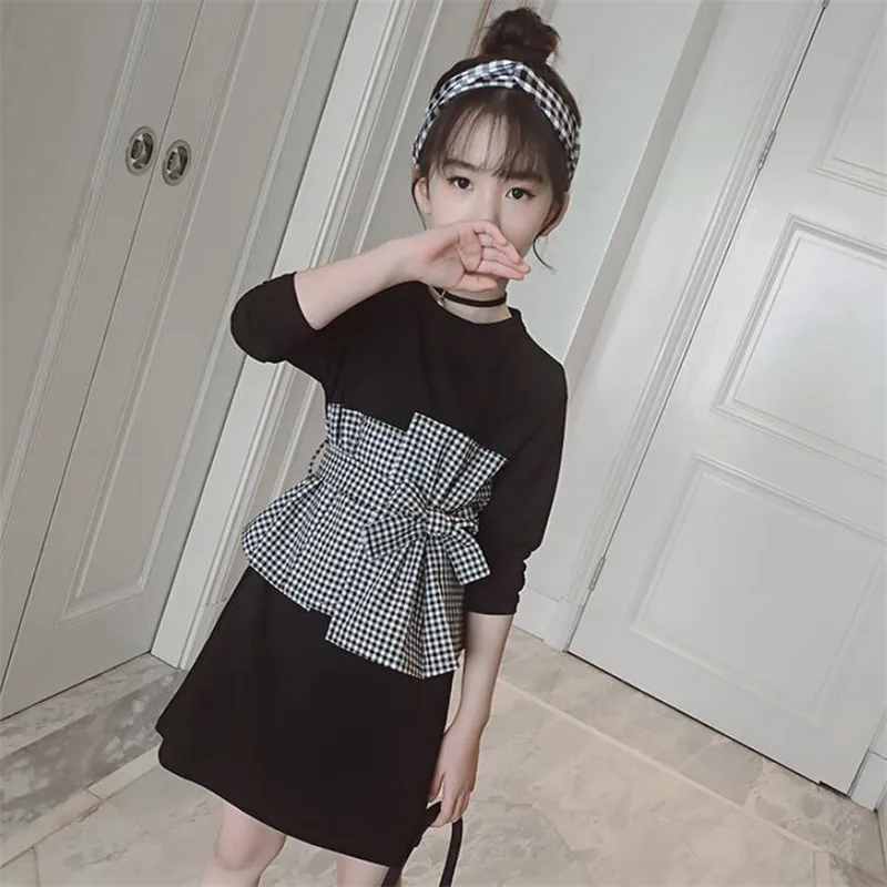 Платья для подростков одежда для девочек весенне-осеннее платье принцессы в клетку с длинными рукавами для девочек от 4 до 12 лет