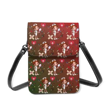 

NOISYDESIGNS Multi-Function Small Shoulder Bag For Women With Card Cell Phone Pocket Cute Cartoon Nurse Pattern Pu Ladies Purse