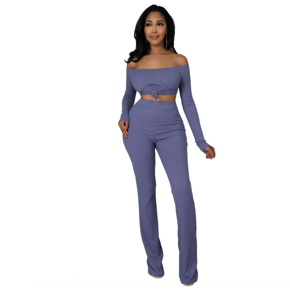 Women Two Piece Set Long Sleeve Off Shoulder Top And Trousers Matching Set Sexy Africa Clothing Fashion Elegant 2 Piece Outfits