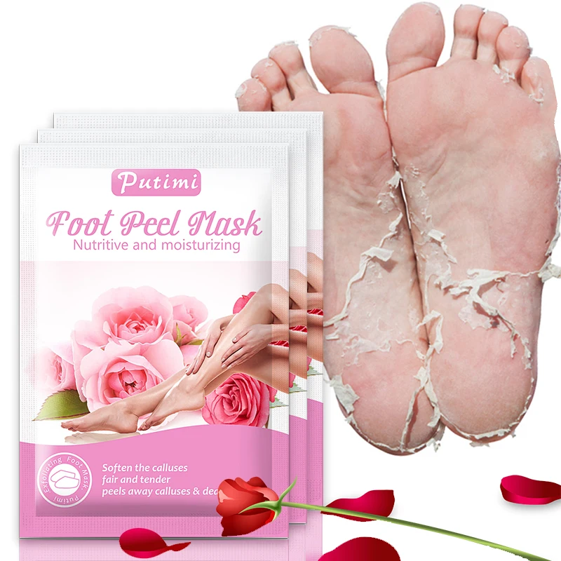 Маска PUTIMI Rose для пилинга ног отшелушивающие носки педикюра крем на каблуках