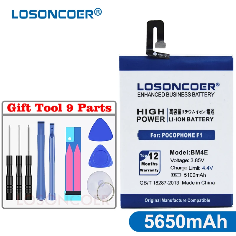 

LOSONCOER BM4E 5100mAh Replacement Batteries For Xiaomi MI Pocophone F1 Poco F1 High Quality Smart Phone Battery
