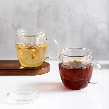 

2PCS/Set Double Layer Large Capacity Glass Coffee Milk Tea Cup Mug Strainer Infuser Filter Clear Thicken Glass Cup With Lid