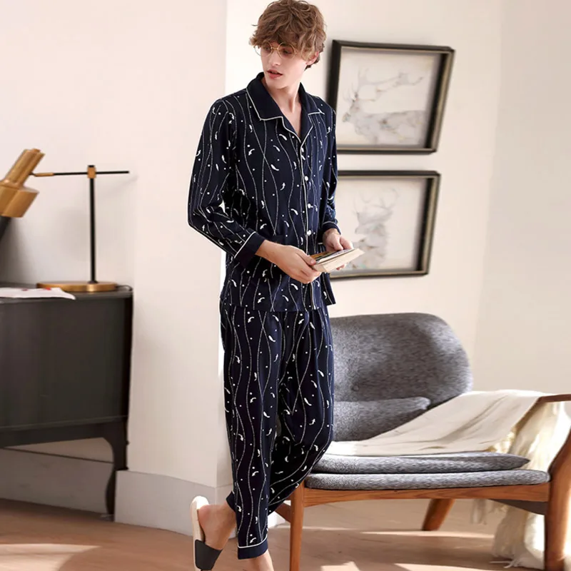 Aolamegs Men Pajamas Set Cute Striped Print Sleepwear Soft Turn-down Baggy Cartoon Comfortable Simple Style Male Homewear Autumn Aolamegs Men Pajamas Set Cute Striped Print Sleepwear Soft Turn-down Baggy Cartoon Comfortable Simple Style Male Homewear Autumn