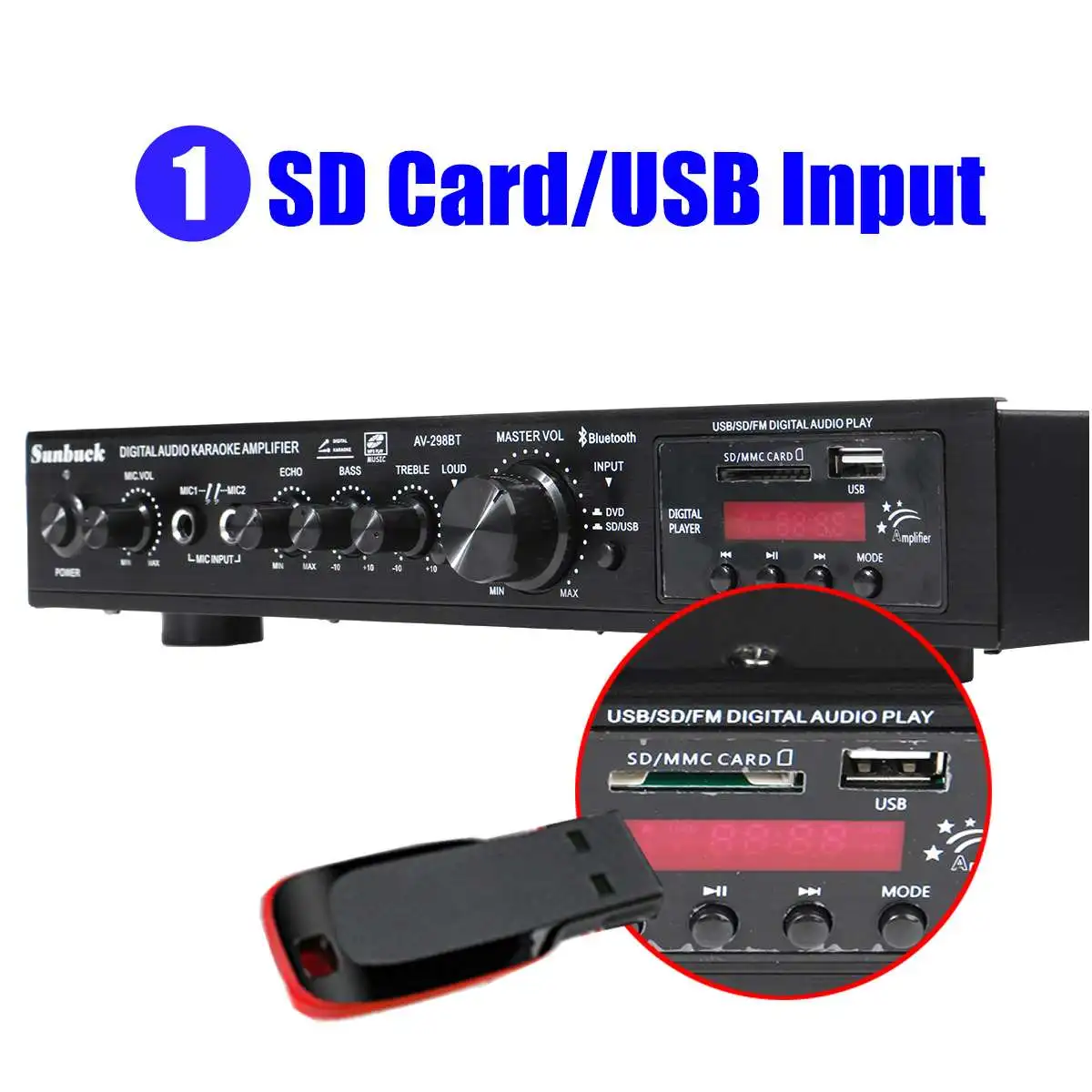 suporte para sd, mmc, usb, display lcd