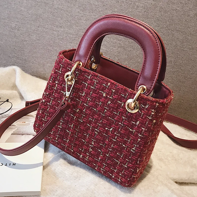 

INS Super Fire Bag Women's 2019 New Style Korean-style Simple Woolen Cloth Hand Shoulder Square Sling Bag Versatile Shoulder Bag