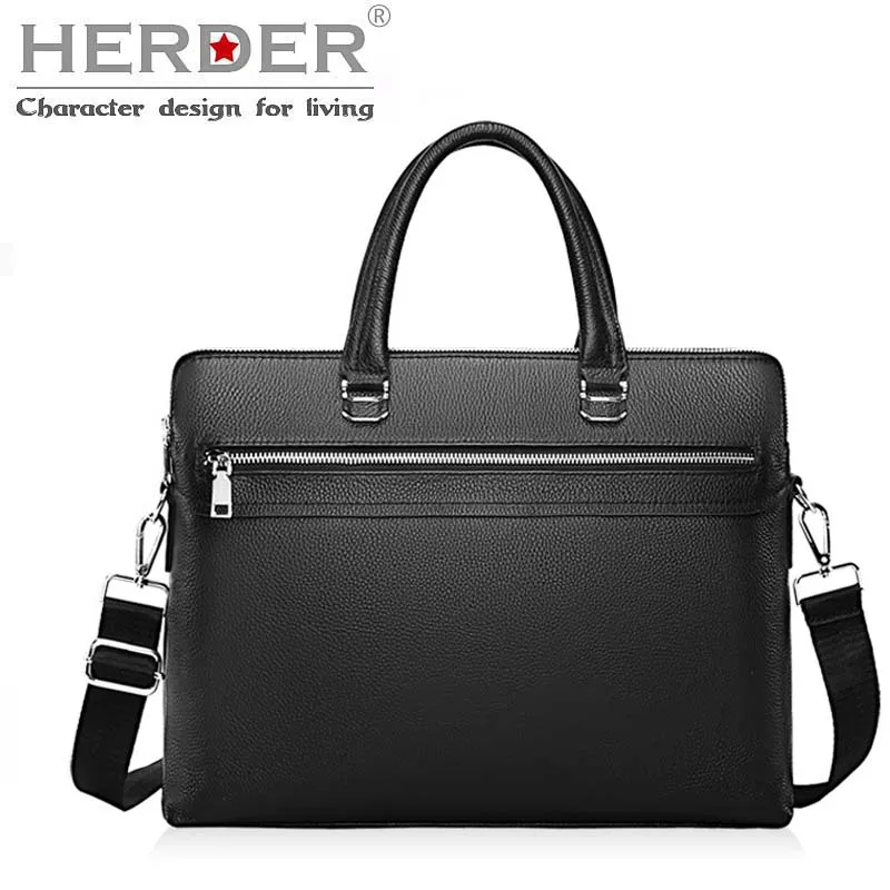 Мужской деловой портфель HERDER черная кожаная сумка для ноутбука Повседневная на