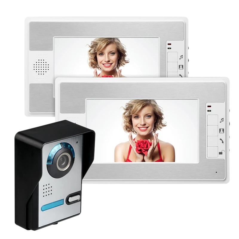 

7Inch Video Intercom Door Phone Doorbell Kit with 2 White Monitor + 1 Camera HD 600TVL Hands Free Monitor Intercom (EU Plug)