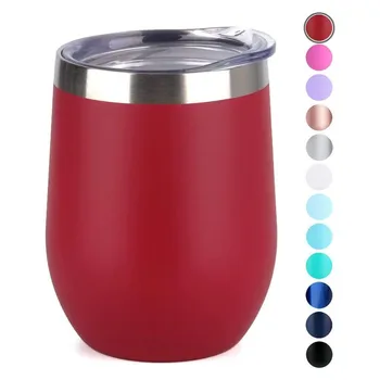 

12oz Vacuum Insulated Wine Glass Stainless Steel Insulation Wine Cup Double-layer Durable Coffee Champagne Beer Cup (with Lid)·