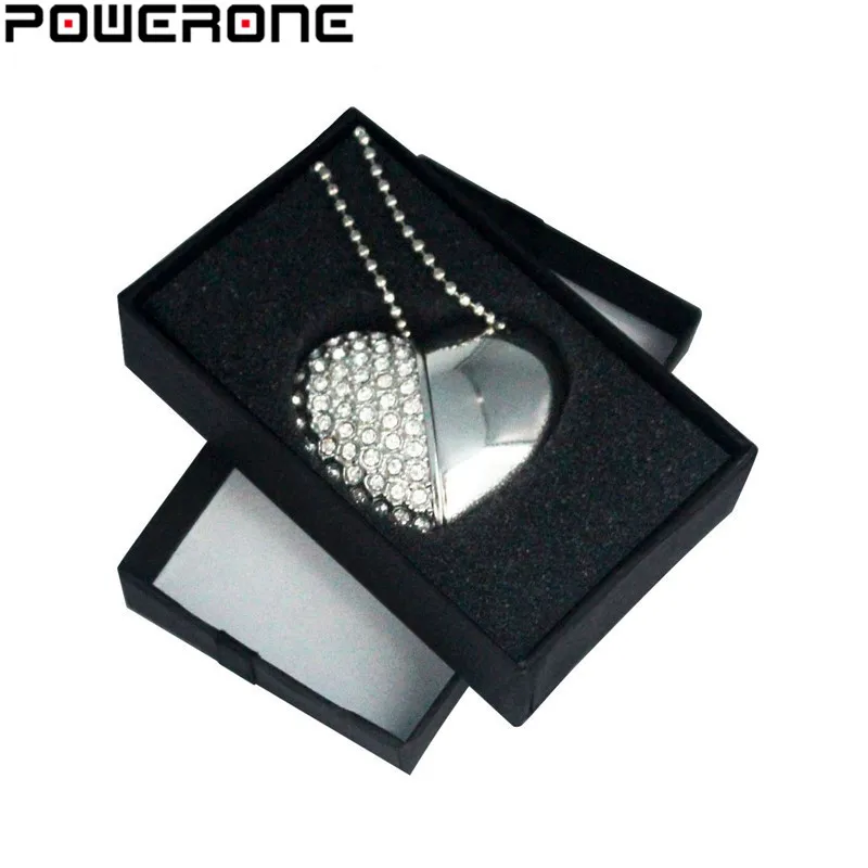 Металлический USB флеш накопитель POWERONE в виде сердца с кристаллами и бриллиантами