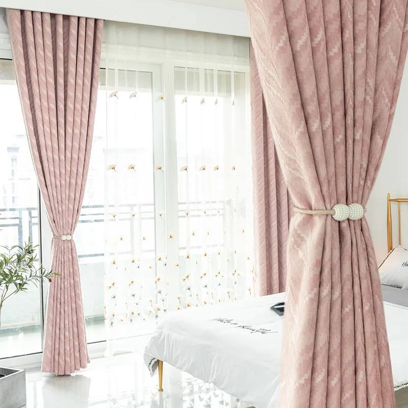Cortinas modernas para sala de estar, para quarto, cortinas simples, rosa, cinza, verde escuro, quatro cores, opcional