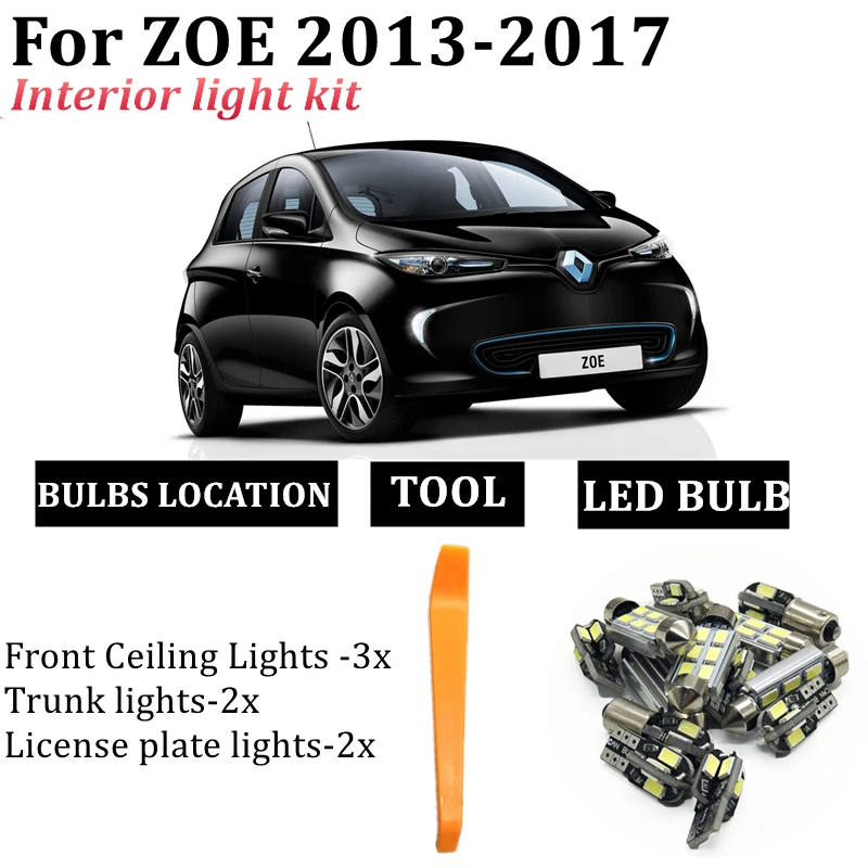7X Led Interni Per 2013-2018 Renault Zoe Ze Canbus Lampadina Per Veicoli Cupola Mappa Lettura Luce Del Bagagliaio Nessun Errore Accessori Auto