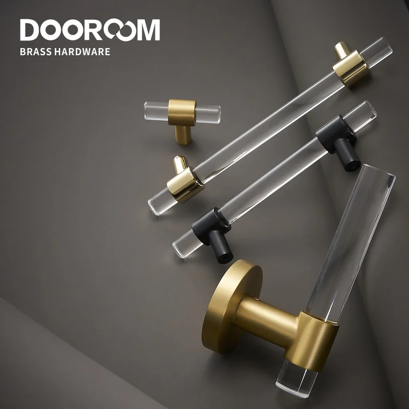 Ручки для мебели Dooroom из латуни и акрила современные модные длинные ручки шкафа