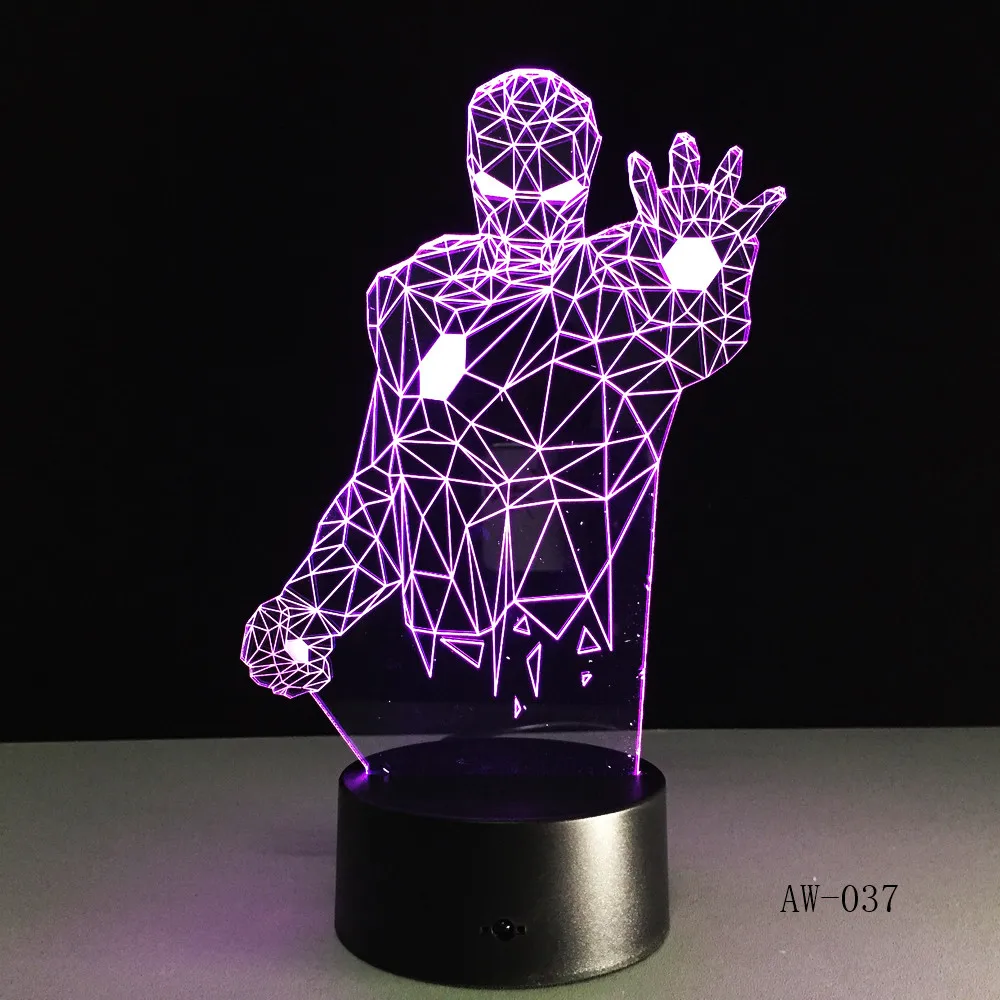 Крутой герой Marvel Железный человек половина светодиодный 3d-ночник настольная лампа многоцветный RGB luminaria Рождество Домашний Декор дети подарок игрушки 37