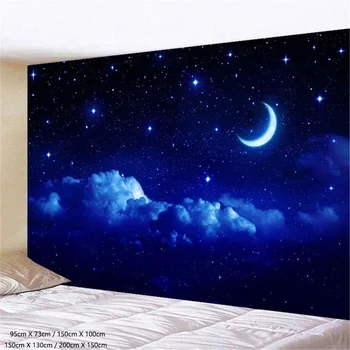 

Moon and Stars Tapestry Wall Hanging Blue Starry Galaxy Tapestry Universe Night Sky Tapestry for Bedroom Living Room 95X73cm