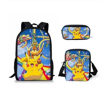 

Fashion Children's Backpack Pokemon Prints Pattern School Bags Set Cartoon Pikachu Design Tennagers Book Bags