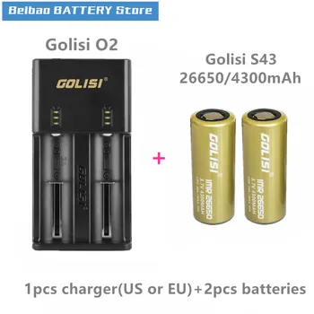 

Golisi 2pcs S43 IMR 26650 4300mah 40A E-CIG rechargeable battery VAPE with Golisi O2 Intelligent Battery Charger 2A fast charge