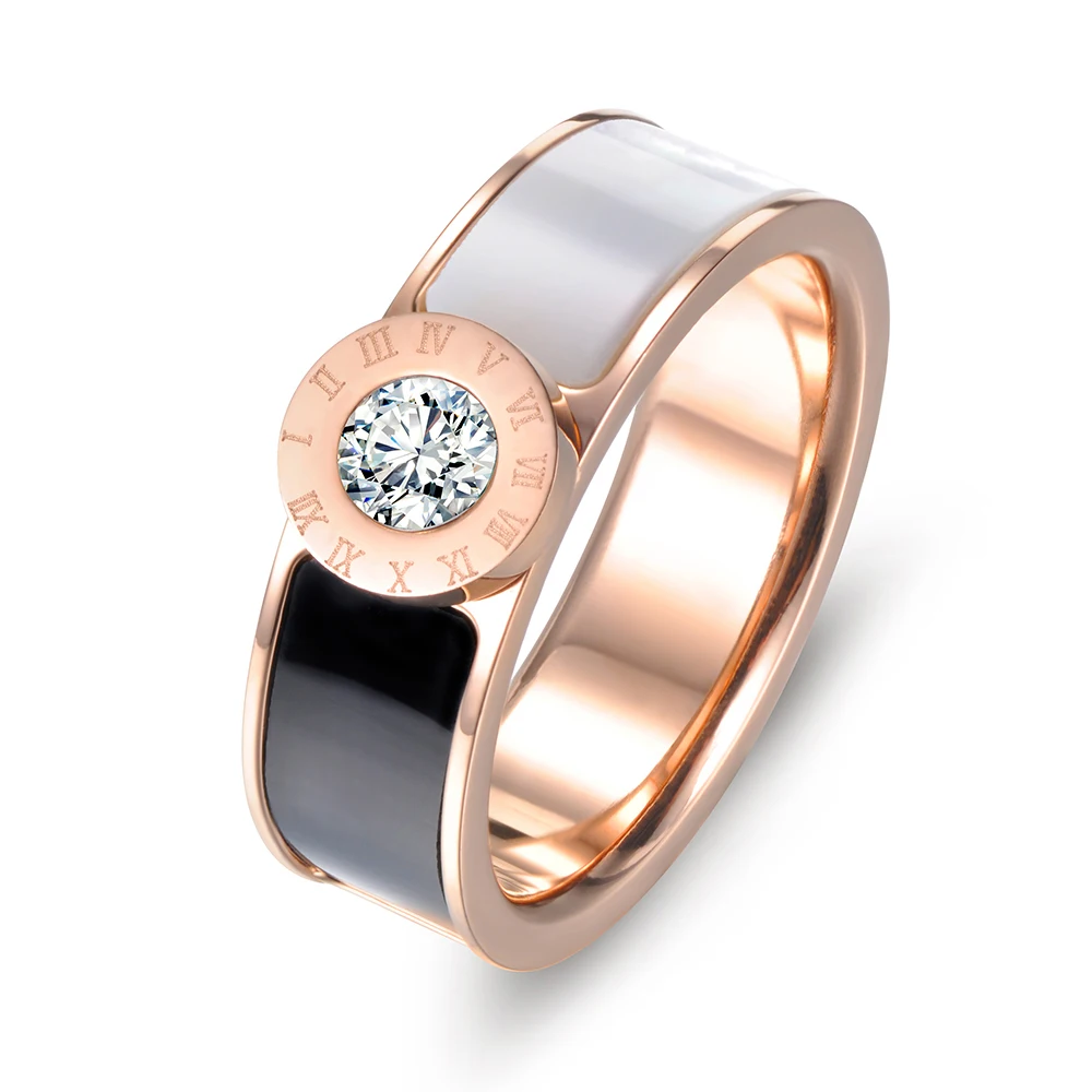 Lokaer Classic Stainless Steel Fine Brand Jewelry Acrylic & Shell Roman Alphabet Rings Bridal Wedding Engagement Ring R17033 stainless steel ring finger ring wedding rings wedding ring