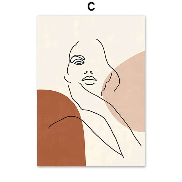 Abstract Geometric Girl Leaves Vintage Wall Art Canvas Painting Nordic Posters And PrintsWall Pictures For Living Room Decor C