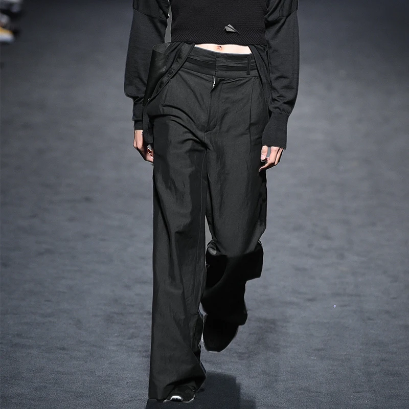 Spring/summer men's new casual trousers high waist pure color loose straight leg trousers youth fashion trend trousers