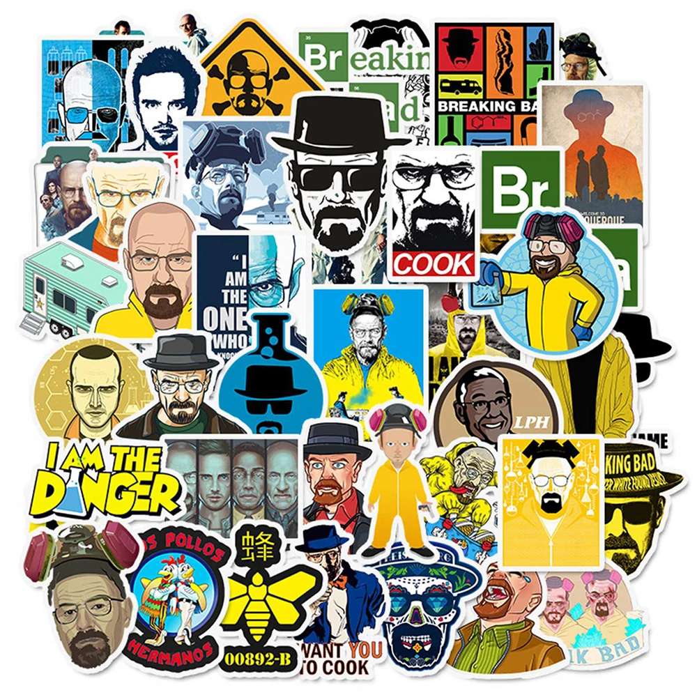 

10/30/50pcs Breaking Bad TV Show Stickers PVC Waterproof Toy Graffiti Kid Stickers Skateboard Guitar Suitcase Luggage Car Decal