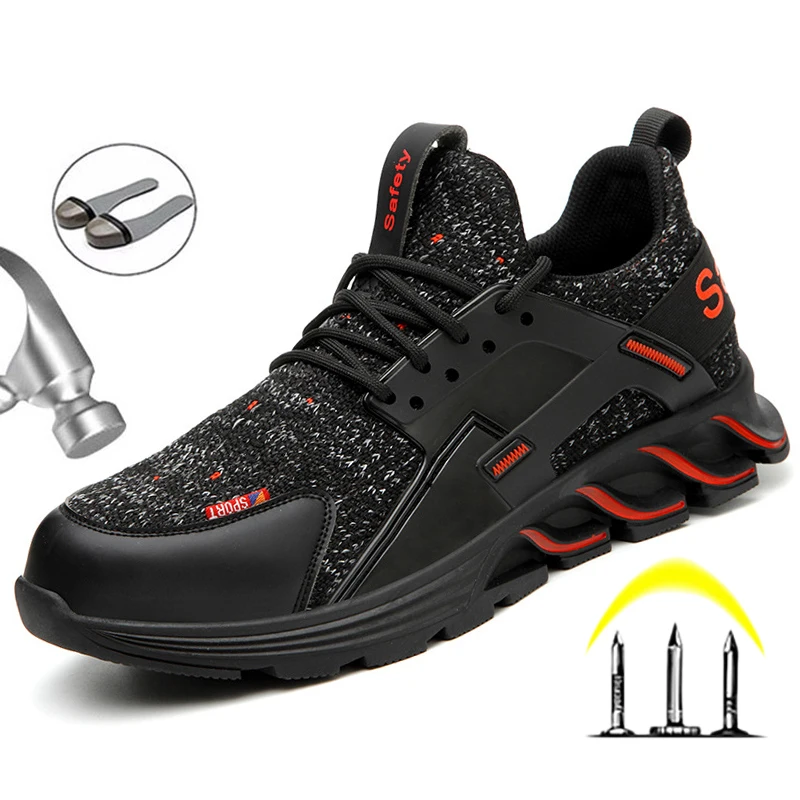 

Man Boots Air Mesh Breathable Work Safety Boots Black Summer Anti Puncture Low Cut Working Shoes Male Labor Shoes Plus Size 48