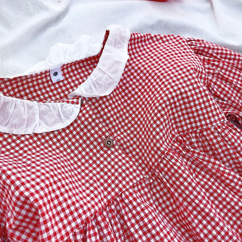 Yu. Kids Girls Autumn Korean-style Peter Pan Collar Plaid Shirt Baby Lantern Sleeve Western Style GIRL'S Shirt