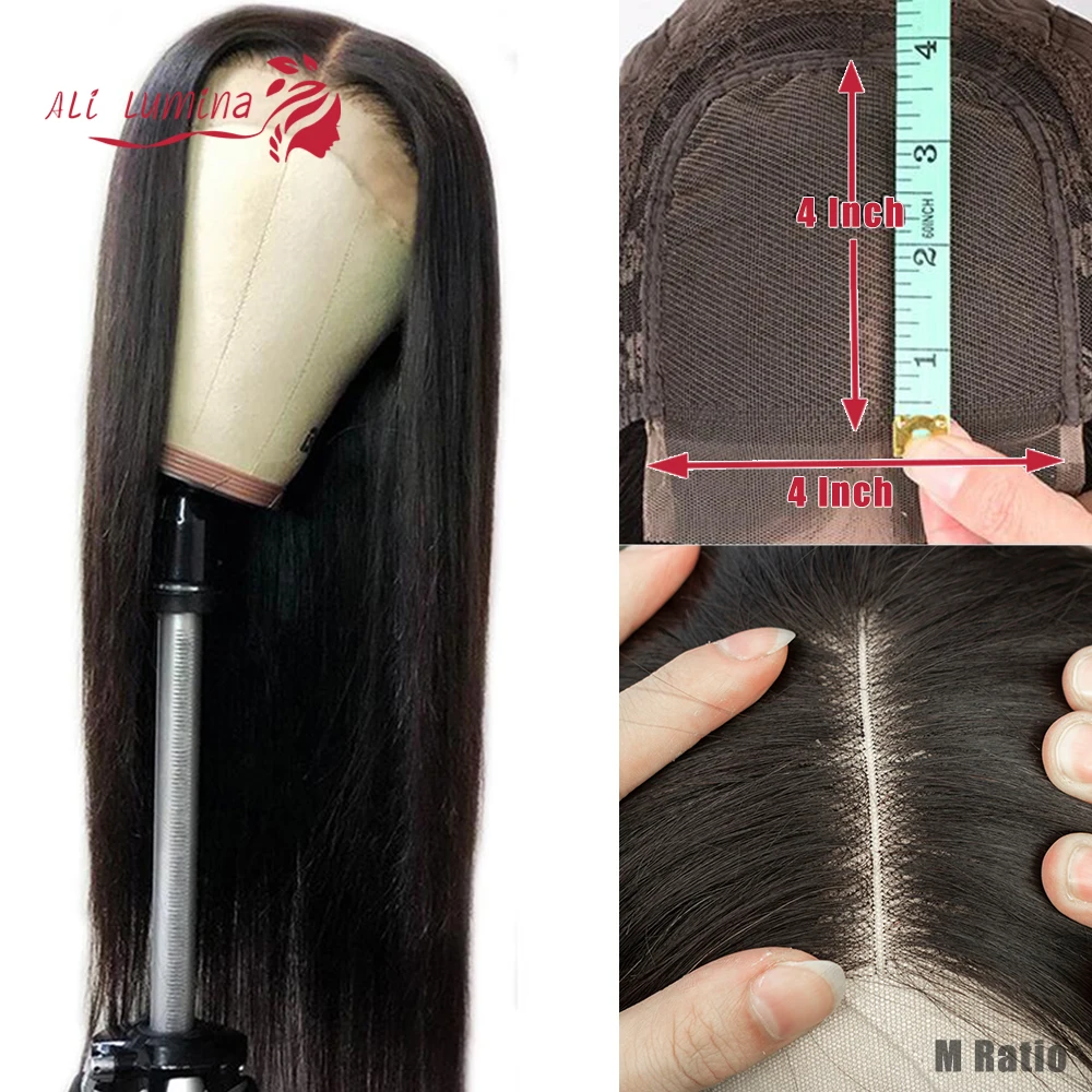 Online Ali Lumina Peluca de cabello humano 4X4 Peluca de cierre de encaje pelucas de cabello brasileño Remy Peluca de pelo lacio densidad 180% 10 30 pulgadas