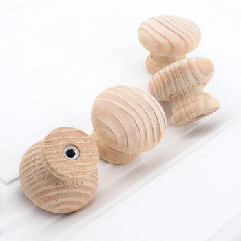 Natural Wooden Cabinet Wardrobe Knobs Handles Door Drawer Pulls Round Wood Kitchen Handle Furniture Hardware 40mm Knobs