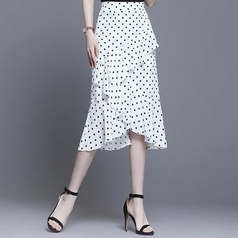 Женская длинная мини-юбка в горошек с воланами и рыбим хвостом Harajuku размера плюс