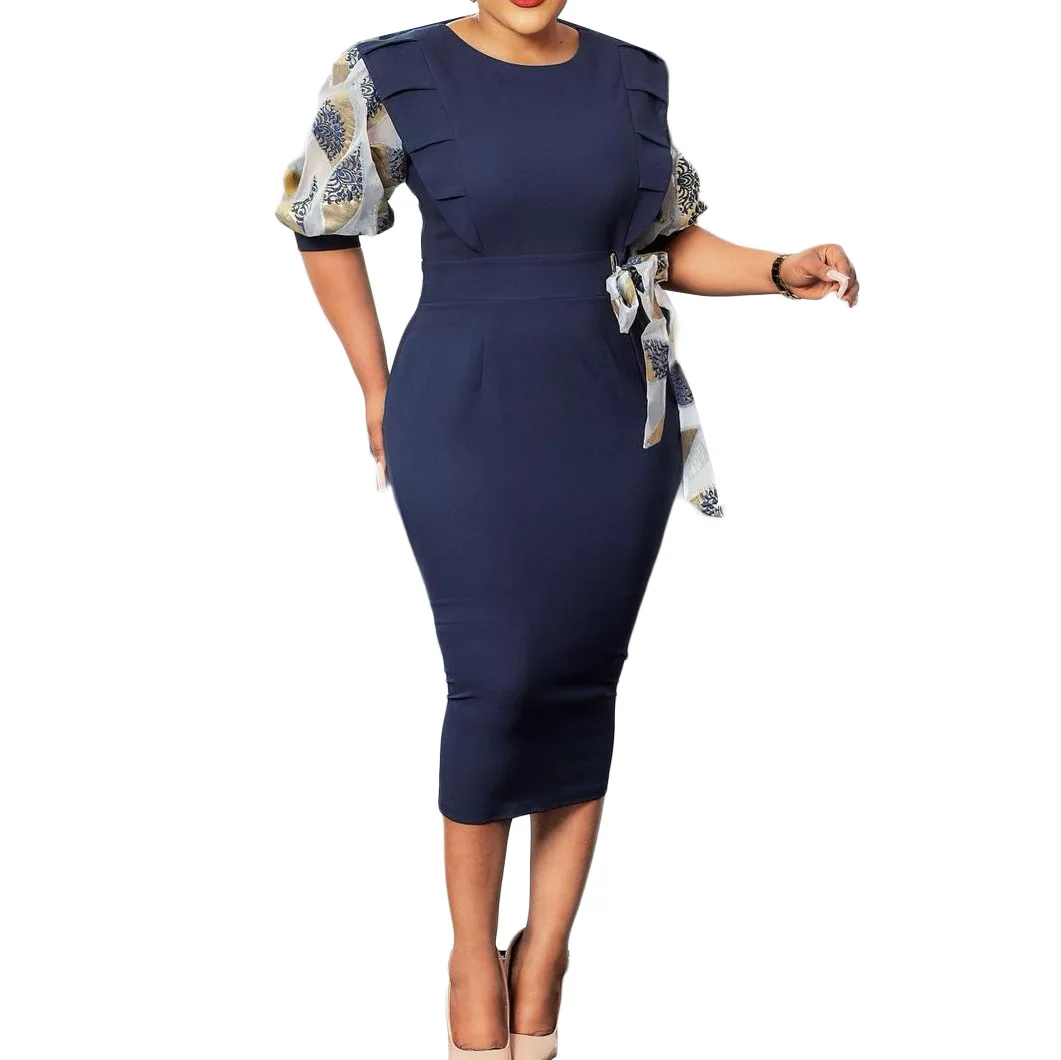

African Dresses for Women Polyester 2021 Summer African Women Short Sleeve Solid Color Dress African Clothes Women