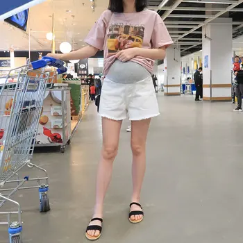 

1093# Summer Thin Loose Straight Denim Maternity Shorts High Waist Adjustable Belly Shorts Clothes for Pregnant Women Pregnancy