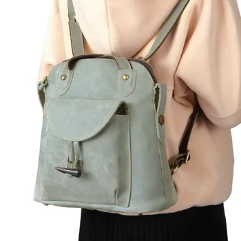 

2020 New Leather Bag Female Bag Korean Fashion Ladies Shoulder Bag First Layer Cowhide Retro Backpack