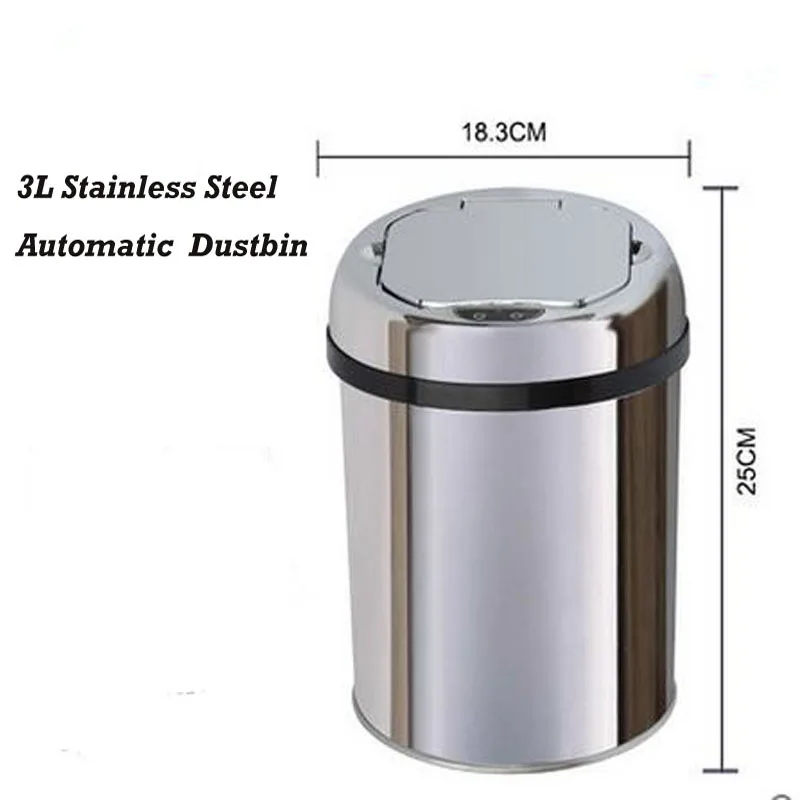 

3 Liter Sensor Stainless Steel Dustbin Automatic Garbage Trash Can Waste bin Ash-bin Round Shape