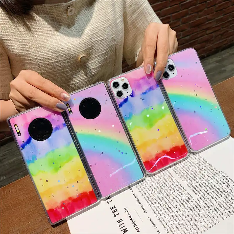 Мягкий чехол Bling rainbow для Huawei P20 P30 P40 Lite Pro Nova 3i 3 Honor 10i 8X 9A V20 V30 Y9S Y9 Prime 2019 Mate 30 |