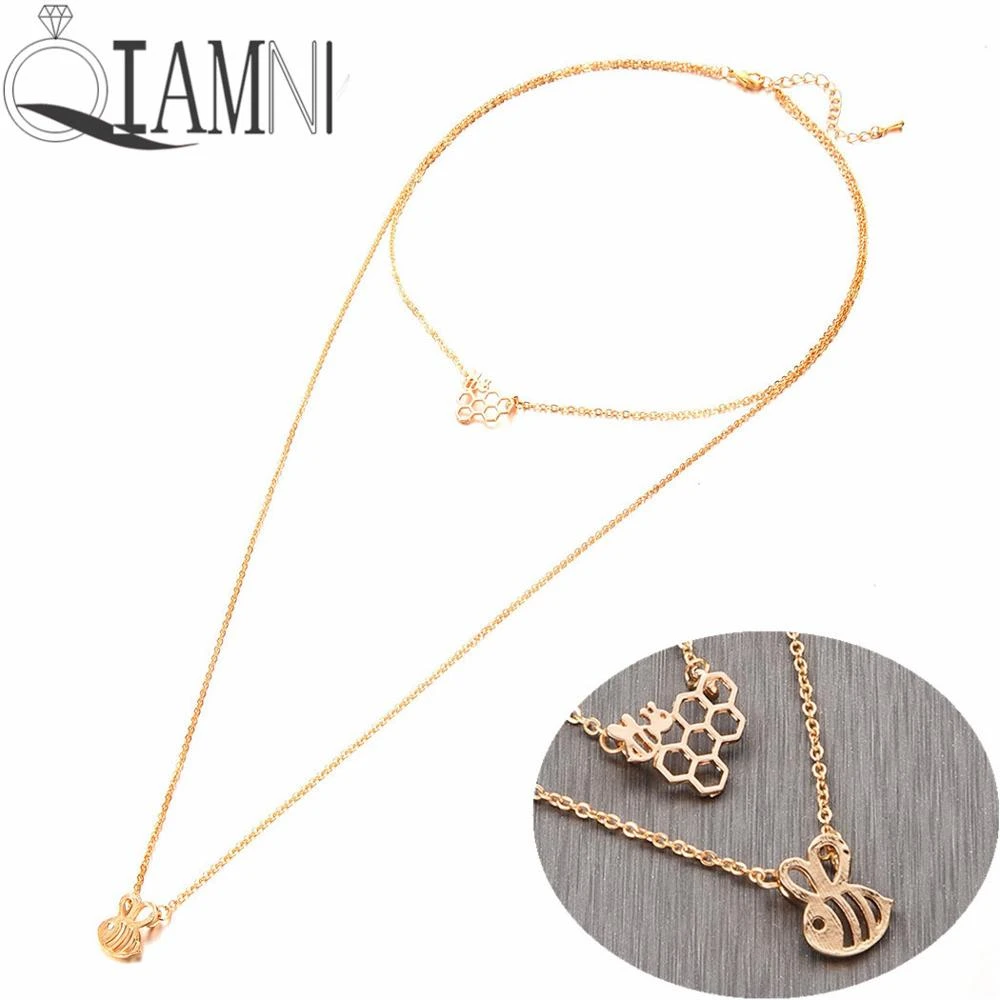 Qiamni 多層チェーンハニカム蜂の巣ハイブ蜂ミツバチペンダントネックレスチョーカー手作り Collares パーティージュエリーの恋人のギフト ペンダントネックレス Aliexpress