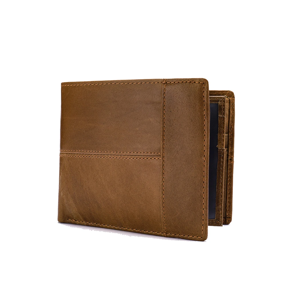 Мужской короткий бумажник из натуральной кожи в стиле ретро, модный вместительный кошелек